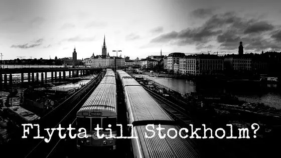 En bild över Slussen och texten "Flytta till Stockholm?".