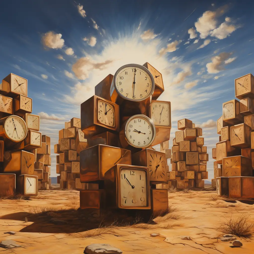 En bild med massor av klockor sammansatta till tidsblock. Ett fyndigt sätt att visualisera tidsblock.
